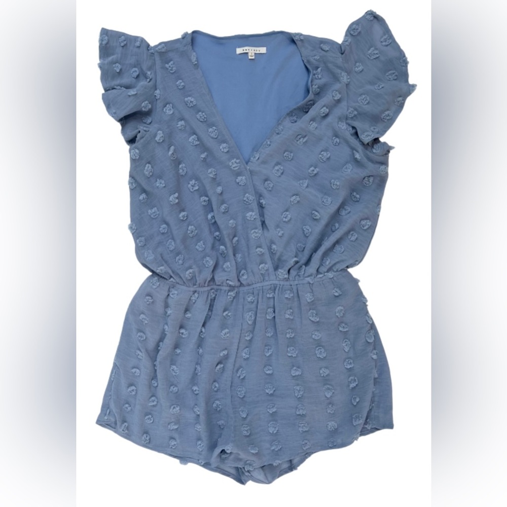 Baevely Women’s Light Blue Romper, Textured Puffs, Large